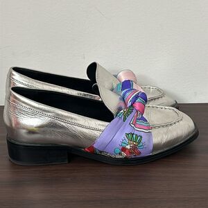 Jeffrey Campbell Bollero Scarf Wrap Loafers Heeled Women's Sz 6 Silver